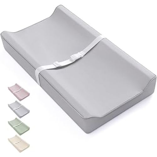 Blissful Diary Vegan Leather Baby Changing Pad with Waterproof & Wipe-Clean PU Cover, Standard Size Cozy Diaper Changing Pad for Dresser and Table, Light Gray