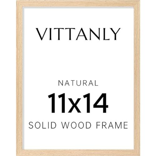 Vittanly 11x14 Picture Frame - Solid Natural Wood Frame with Shatterproof Plexiglass, Includes 8x10 Mat, Wall Hanging for Photos, Art, Home & Office Decor (1 Pack)
