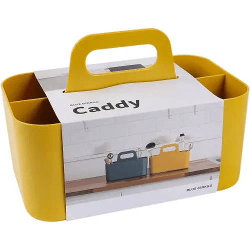 BLUE GINKGO Stackable Organizer Caddy – Korean-Made Portable Tote for Bathroom, Office, Crafts, or School Supplies (Rectangle, Yellow)