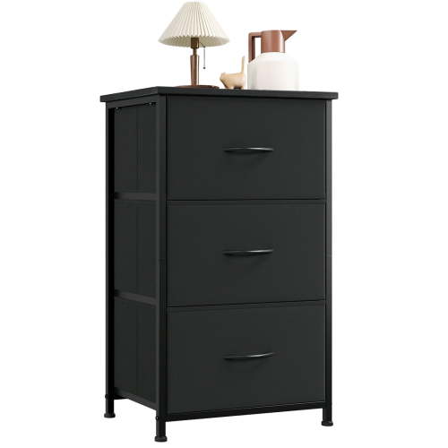 Eunos Black Nightstand with Removable Fabric Storage, 3 Drawer Small Dresser for Bedroom Hallway
