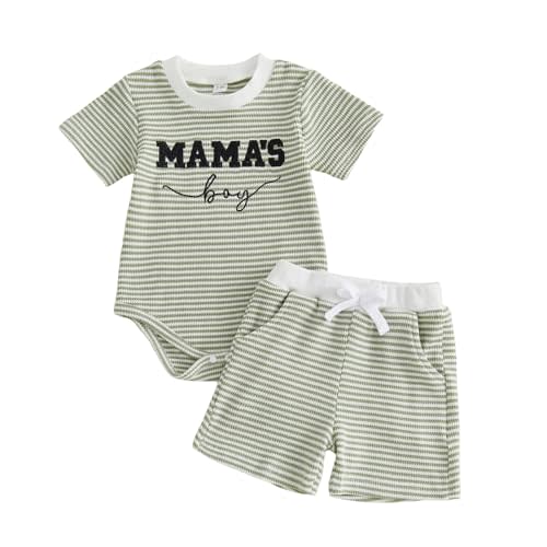 FOCUSNORM Newborn Baby Boy Summer Clothes 3 6 12 18 Months Outfit Letter Embroidery Waffle Short Sleeve Romper & Shorts Set