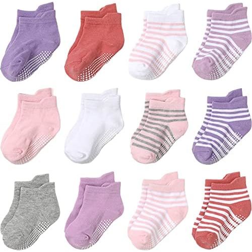 Aroveea Non Slip Grip Ankle Baby Socks 12 Pack for Toddler Boys and Girls Kids,Infant Cute Cotton Baby Socks