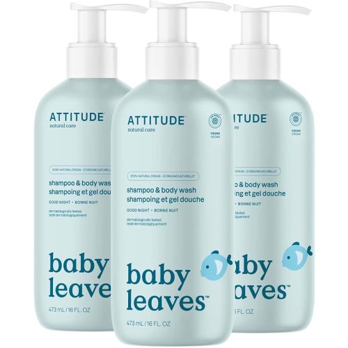 ATTITUDE Baby 2-in-1 Shampoo and Body Wash, EWG Verified, Dermatologically Tested, Vegan, Good Night, 473 mL (Pack of 3)