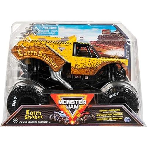 Monster Jam, Official Earth Shaker Monster Truck, Collector Die-Cast Vehicle, 1:24 Scale, Kids Toys for Boys Ages 3 and up