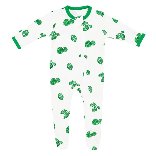 Printed Zippered Footie in Monstera