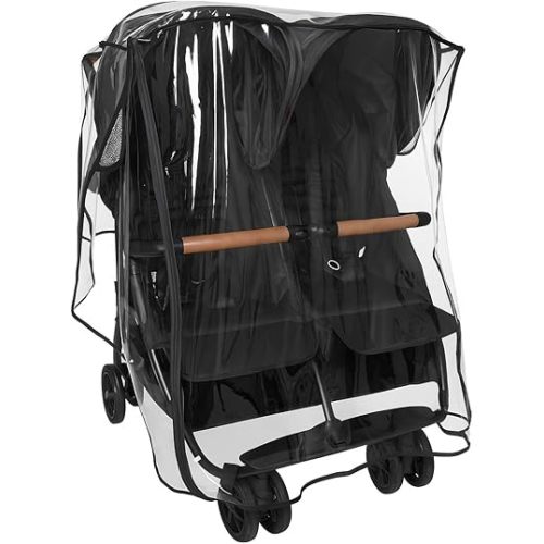 Rain Cover for Zoe Twin Double Stroller by SASHA'S, Zipper Access, Maximum Coverage, Weather Shield (Stroller not Included)