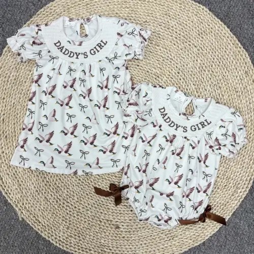 Charm Embroidery Daddy's Girl Short Sleeve Smocked Dress Outside - TikTok Shop