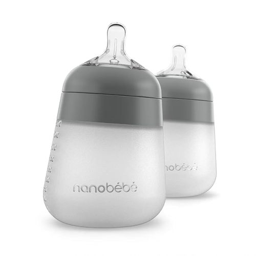 Nanobebe Flexy Silicone Baby Bottle, Anti-Colic, Natural Feel, Non-Collapsing Nipple, Non-Tip Stable Base, Easy to Clean, 3-Pack, White, 9oz