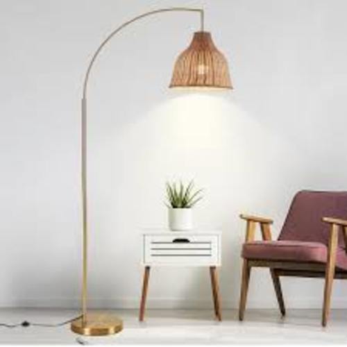 73 in. Gold Arc Rattan Floor Lamp with Foot Switch, Fabric Retro Boho Farmhouse Lamp - Google Search