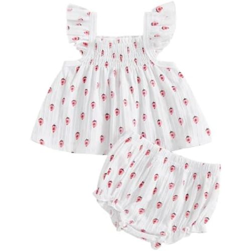 Mubineo Baby Girl Summer Clothes Cute Ruffle Tops Dress Shorts Outfits Set Infant Toddler Shrit Bloomers Princess Outfit