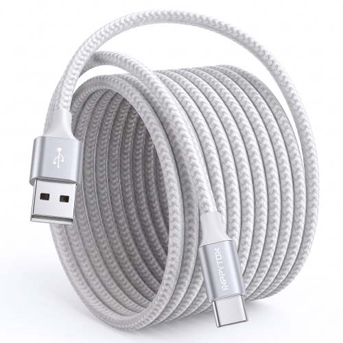 15ft USB C Cable, Long USB A to USB C Cable Fast Charging, Nylon Braided USB to USB C Charger Cord Compatible with iPhone 17/16/15 Pro Max, for Galaxy S25/S24, New AirPods 4 & AirPods Pro 2, White