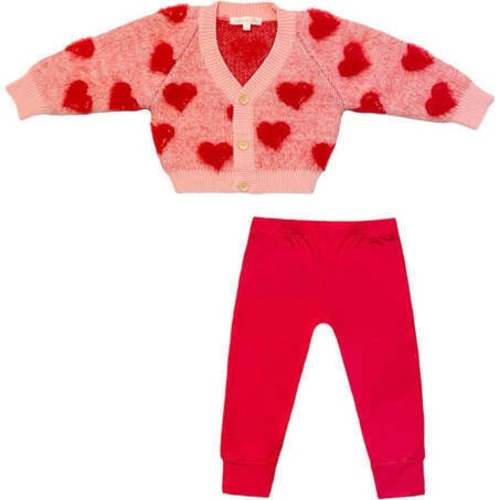 Heart to Heart Cozy Valentine's Day Cardigan Bamboo Pant Set, Red - Royal Babies & Tots | Maisonette
