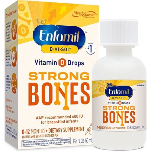 Enfamil Baby Vitamin D-Vi-Sol Liquid Supplement Drops for Infants, Supporting Strong Teeth & Bones in Newborn Babies, Easy-to-Use, Gluten-Free, 50 Day Supply, Dropper Bottle