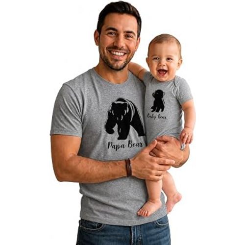 Tstars Papa Bear Dad and Baby Matching Shirt and Bodysuit Set - Funny Daddy and Me Father's Day Outfit Set for New Dads
