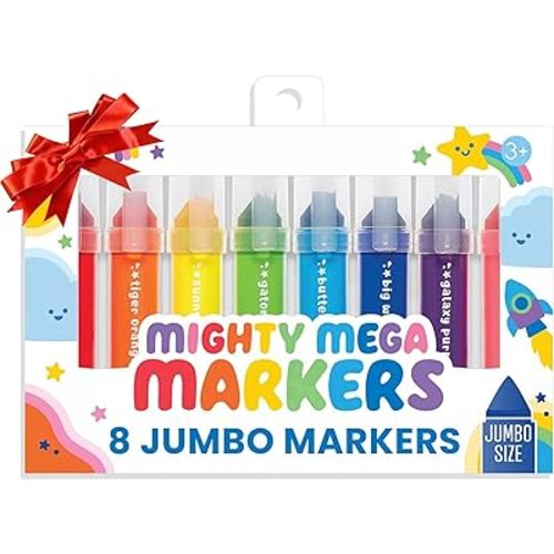 Ooly Thick Toddler Markers with Jumbo Grip, Mighty Mega Triangle Tip Markers for Toddlers with Jumbo Barrel, Perfect for Little Hands - TRIANGLE TIP