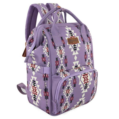 Wrangler Aztec Travel Backpack Baby Bag for Women with Stroller Strap and Side Bottle Pockets Organized Diaper Bag, Lavender