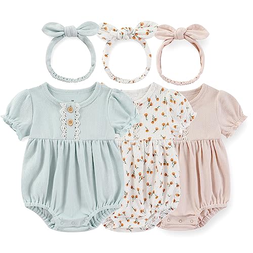 Ecojoy Newborn Baby Girl Bodysuit Suit Baby Clothes Short Sleeve 3 Outfit Bundle Mix Match
