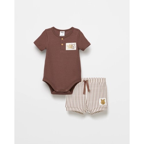 Baby Disney Organic Cotton Waffle Bodysuit and Shorts 2 Piece Set - Winnie The Pooh | Target Australia