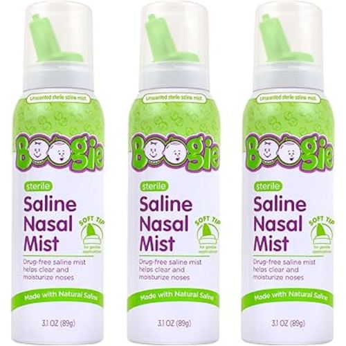 Boogie Baby Saline Nasal Spray Mist, Allergy Relief, Nasal Decongestant, Made with Saline, Unscented, 3.1 Ounce (Pack of 3)…