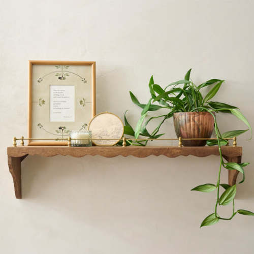 Quinn Wood and Brass Railing Shelf