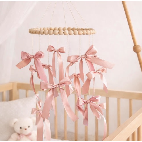 Crib mobile with bows Pink bow baby mobile Custom crib mobile girl Baby girl bow decor Bow theme baby shower gift Blush pink nursery