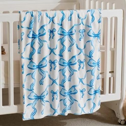 Blue Bow Baby Blanket