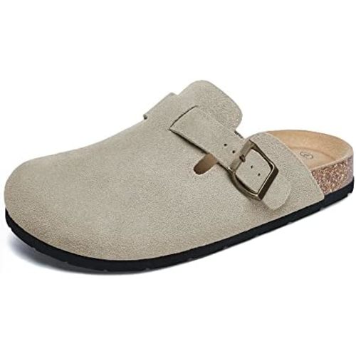Xiakolaka Women's Suede Clogs Adjustable Buckle Slip on Footbed Home Clog Slippers
