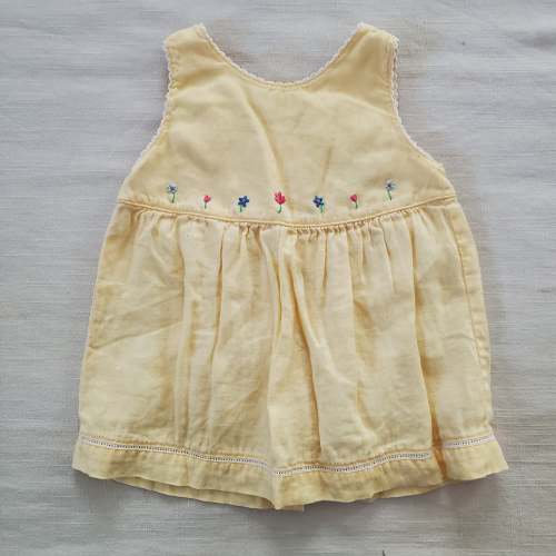Vintage Gymboree Yellow Linen Flower  Dress 3-6 months