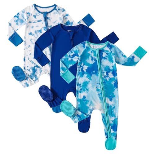 OPAWO Bamboo Baby Pajamas 3 Pack, 2 Way Zipper Newborn Footie Pajamas with Mitten Cuffs, Bamboo Sleepers for Baby Girl Onesie