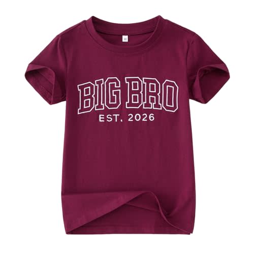 SOFEON Big Brother Shirt Toddler Boy Embroidered Big Bro Est. 2026 T-Shirt Kids Summer Short Sleeve Announcement Tees Tops