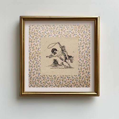 Vintage Cowboy Square Print: Floral Western Wall Art, Rustic Retro Horse Decor (Digital Download)