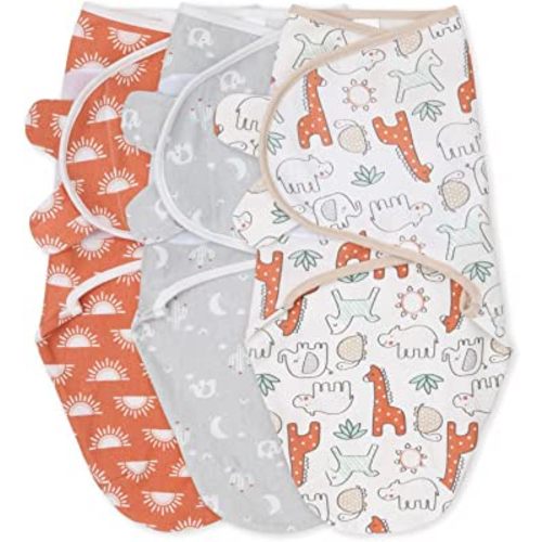 The Peanutshell Desert Safari Baby Swaddle Set for Boys or Girls | Unisex 3 Pack | Rust & Grey (Small/Medium - 0-3 Months)