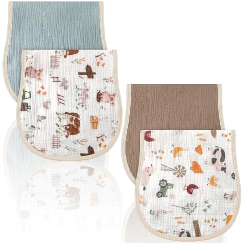 Hahafelt 4 Pcs Mallard Farm Animals Baby Burp Cloths 100% Cotton Absorbent & Soft Burping Cloth Newborn Towel 2-in-1 Large Size Baby Spit up Burping Rags Set for Boys and Girls Infant Newborn