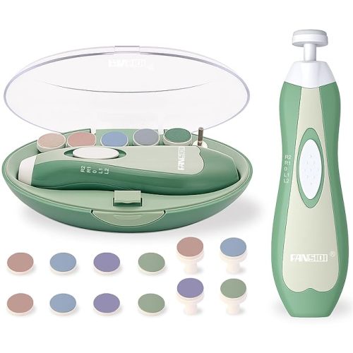 Fansidi Baby Nail Trimmer Electric – Limited Forest Serenity Green, Gentle Baby Nail File Electric| 10 Grinding Heads + 8 Replacement Pads| Quiet LED |Baby Nail Clippers for Newborn Infant Toddler