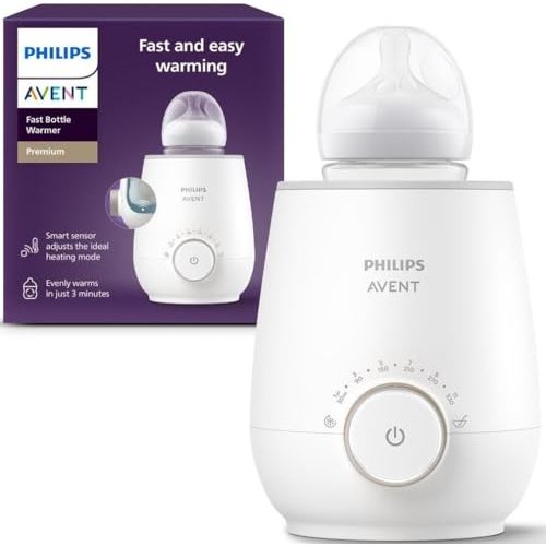 Philips Avent Premium Fast Bottle Warmer with Smart Temperature Control | Warms Milk in 3 Minutes, Water Bath Technology, No Hot Spots, Auto Shut-Off, Fits Most Bottle Brands, SCF358/00