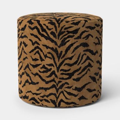 Upholstered Drum Shaped Ottoman Tiger Print - Threshold™ No Assembly Required