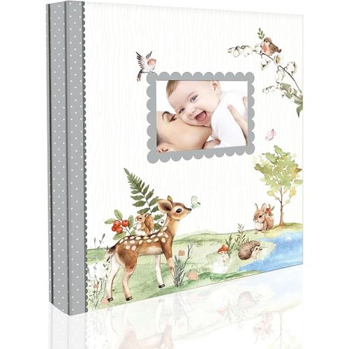 Baby Photo Album 4x6 500 Photos, Newborn Baby Keepsake Gifts for Baby Boy/Girl and New Parents, Woodland Animals Design Baby Photo Albums