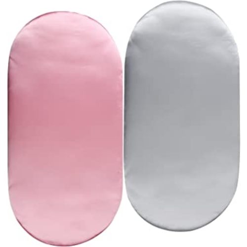 Satin Bassinet Sheet Set 2 Pack Ultra Soft Silk Fit for Rectangle, Hourglass, Oval Bassinet Mattress Protect for Baby Hair and Skin Cradle or Bassinet Sheets, Lt Grey & Pink