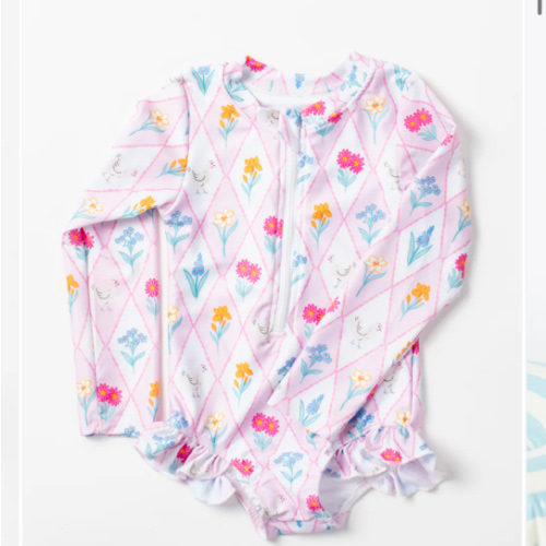 Diamond Floral Chicken Baby Longsleeve Swimsuit – American Farm Company