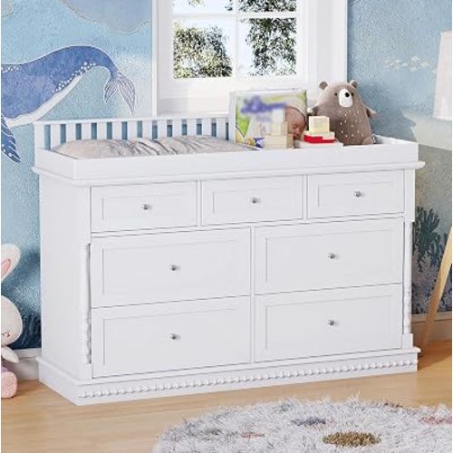 Timechee 56.5" Baby Changing Table Dresser w/Removable Changing Top, White