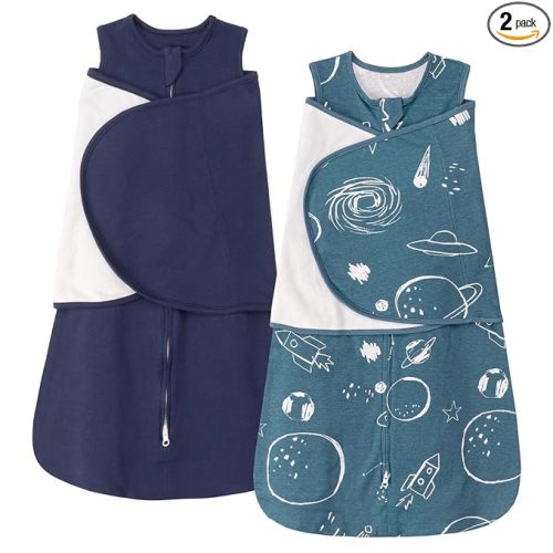 ZIGJOY Sleep Sack Swaddle 0.5 TOG Baby Wearable Blanket 100% Cotton Baby Swaddle Blanket for Newborns 6-12 Months for Boy Girl, Blue&Space