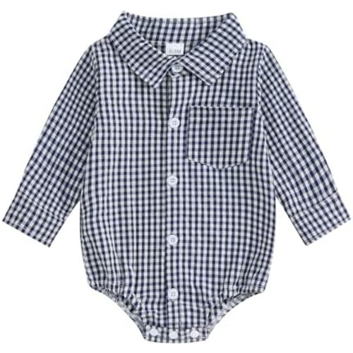 Baby Plaid Romper Boys Girls Button Down Bodysuit Long Sleeve Lapel Neck Tops Fall Winter Festival Clothes