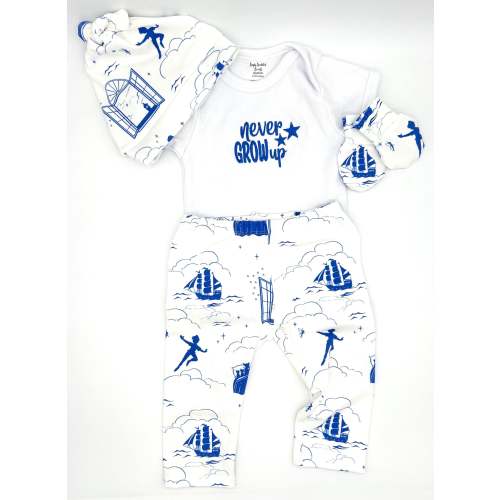 Never Grow Up | Exclusive Peter Pan Legging Set for Little Dreamers in Blue |  Bodysuit + Leggings + Beanie