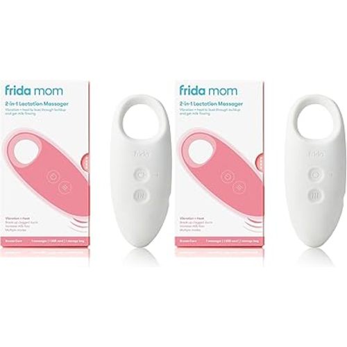Frida Mom 2-in-1 Lactation Massager - Multiple Modes of Heat + Vibration for Clogged Milk Ducts, Increase Milk Flow, Breast Engorgement - USB Cord Included (Pack of 2)