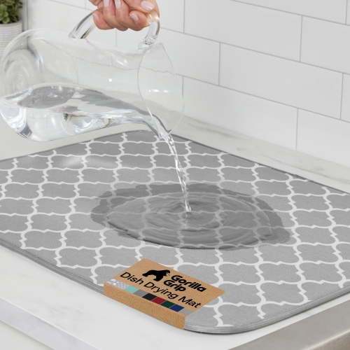 GORILLA GRIP Dish Drying Mat Thick Absorbent Microfiber Mat for Under Dryer Rack 16x18 In Quatrefoil