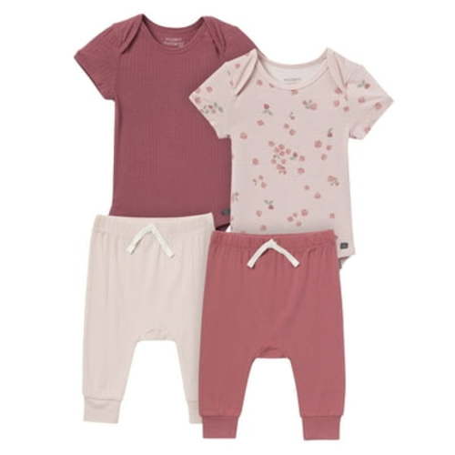 Modern Moments by Gerber Baby Neutral Super Soft 4-Piece Bodysuits and Pants Gift Set, Newborn - 12 Months