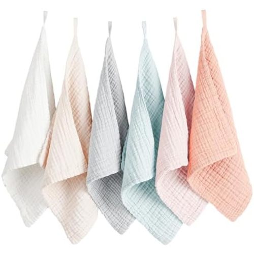 Konssy 6 Pack Muslin Baby Washcloths, 100% Cotton Wash Cloth Set