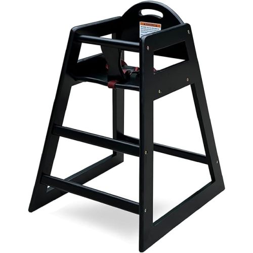 Wooden High Chair for Baby & Toddler – Restaurant-Style Stackable HighChair with Commercial Grade Solid Wood for Dining Table & Kitchen – Compact & Portable Design for Home & Restaurant Use - Black