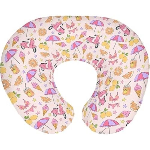 Boho Summer Baby Nursing Pillow Covers for Boy Girl Pink Beach Lemon Orange Drinks Ice Cream Nursing Pillowcase for Breastfeeding Pillows Girly Summer Soft Stretchy Slipcovers for Newborn Infant