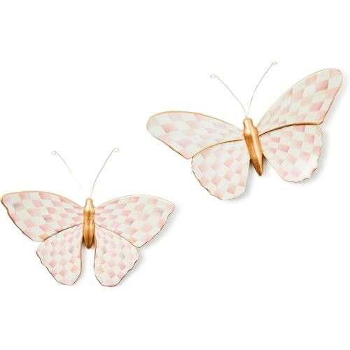 MACKENZIE-CHILDS Butterfly Duo, Hanging Butterfly Wall Decor, Pink-and-White Rosy Check, Set of 2
